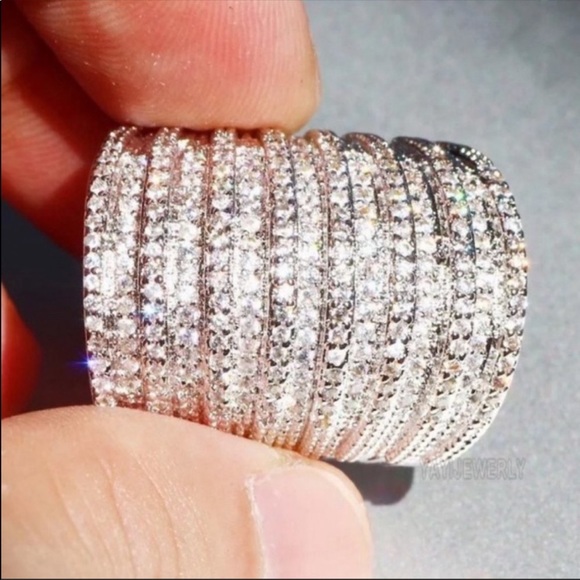 New Luxury 6.8 CT 925 Silver Big Multi Layer Diamond Ring 💍 - Picture 3 of 4
